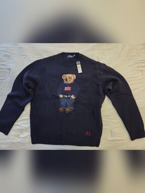 Ralph Lauren Navy Crewneck Sweater with Polo Bear